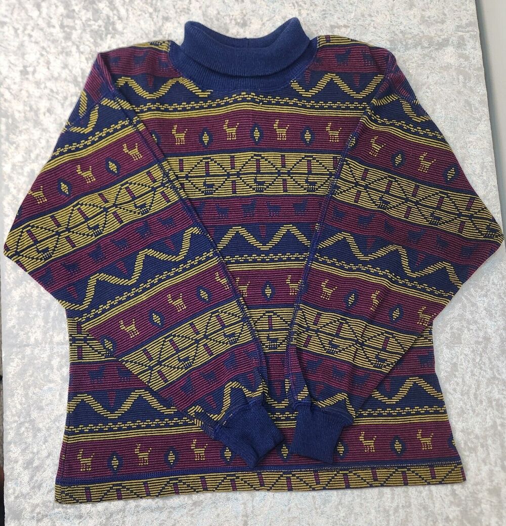 Vintage Petite Illustrations Women Geometric & Horse Design Sweater-Size P/Small